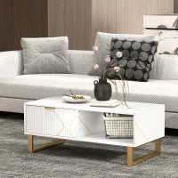 HOMCOM Elegant Marble Effect Storage Coffee Table - White(m-8)