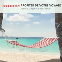 Outsunny Hamac de Voyage Portable Style Hippie Chic Toile de hamac dim. 2L x 1l m Coton Polyester Rouge crème rayé(m-4)