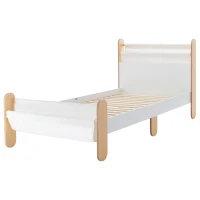 HOMCOM Kinderbett Jugendbett Hausbett mit Betttasche Spielzeugtasche ab 3 Jahre Holzbett Kinderzimmer Spielbett Einzelbett Kiefernholz Weiß+Natur 229 x 98 x 95 cm(m-10)