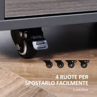 HOMCOM Comodino Moderno in Legno con Piano Sollevabile, 2 Cassetti e Ruote, 50x40x50cm, Grigio(m-6)