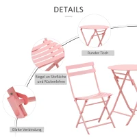 Outsunny Gartenset für 2 Personen Garnitur Balkonmöbel Set Bistrotisch mit 2 Stühlen  für Hof Garten klappbar Rosa(m-5)