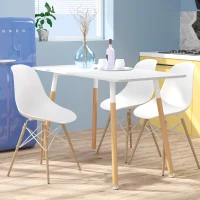 HOMCOM Scandinavian Style Dining Table w/ Wood Legs Adjustable Feet Elegant Home Office Dining Clean Stylish White(m-4)