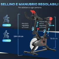 HOMCOM Cyclette da Casa con Resistenza Regolabile, Cyclette Professionale da Camera con Sella e Manubrio Regolabile, Monitor LCD, Sensore Battito Cardiaco Porta Celullare e Volano 6kg, Max.100kg(m-6)