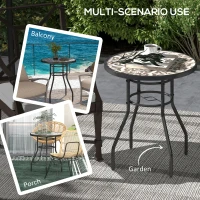 Outsunny Φ60 Garden Table, with Glass Printed Tabletop - Brown(m-6)