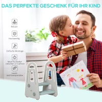 HOMCOM Lernturm Tritthocker Schemel Stehender mit 2 Stufen Pyramiden-Struktur Sicherheit Bad Schlafzimmer Küche Blau+Grau für 2-5 Jahre HDPE PP 43,5 x 38,5 x 61 cm(m-4)