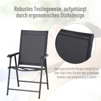 Outsunny Klappstuhl mit Armlehne 2er Set Campingstuhl Angelstuhl Metall Schwarz 58 x 64 x 94 cm(m-4)