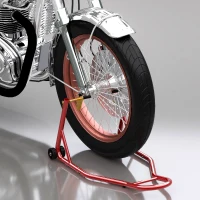 HOMCOM Caballete Elevador Universal tipo Soporte Delantero de Moto Portátil y Móvil de Acero con Ruedas para Reparar y Aparcar Color Rojo 80x50x40 cm(m-2)