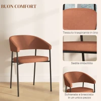 HOMCOM Set 2 Sedie da Pranzo Imbottite e Monoblocco, in Tessuto Effetto Lino e Acciaio, 59x56x78 cm, Arancione(m-4)