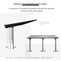 Outsunny Pergola adossée aluminium 4,5 x 3 m pergola jardin extérieur avec toit en polycarbonate résistant UV, gouttière intégrée, tonnelle de jardin pour terrasse patio véranda, gris(m-4)