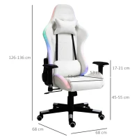 Vinsetto Sedia da Gaming Luminosa, Poltrona Gaming PC con Luci a LED, Poltrona Ufficio Altezza Regolabile in Similpelle Bianca(m-3)