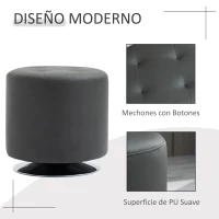 HOMCOM Reposapiés Otomano Giratorio Taburete Puff Redondo Tapizado en Piel Sintético de Estilo Moderno para Dormitorio Entrada Salón Ø45,5x44,5 cm Gris(m-6)