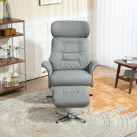 HOMCOM Relaxsessel mit Hocker, Liegefunktion, drehbar, Lederoptik, bis 150 kg, Hellgrau(m-9)