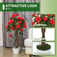 Outsunny Set of 2 Artificial Plants White Rose Floral in Pot, Fake Plants for Home Indoor Decor, 90cm, Red(m-5)