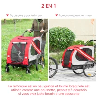 PawHut Remorque à vélo pour chien convertible jogger 2 en 1 pour animaux avec drapeau réflecteurs - rouge(m-4)