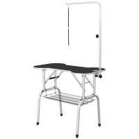 PawHut Foldable Dog Grooming Table Pet Drying Table with Adjustable Arm Non-Slip Rubber Tabletop Aluminium Alloy Edge Stainless Steel Bar Sling 94.5 x 55 x 81cm Black(m-11)
