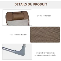 Outsunny Bain de soleil transat chaise longue inclinable pliable avec oreiller dossier réglable sur 5 niveaux marron(m-6)