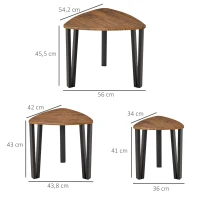 HOMCOM Ensemble de 3 Tables Basses gigognes encastrables Style Industriel piètements métal Noir en épingle Plateaux Aspect Bois de Noyer(m-3)