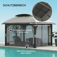 Outsunny Pawilon Ogrodowy, 3,3 x 4 m Namiot z Siatkowymi Zasłonami, Dwupoziomowy Dach, Pokrycie Skórą Ekologiczną, Metalowa Rama, Jasnoszary(m-5)