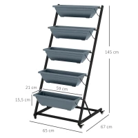 Outsunny Pflanzentreppe Blumentreppe Pflanzenregal, stapelbar, wetterbeständig, 65 x 67 x 145 cm, Grau + Schwarz(m-3)
