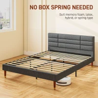 HOMCOM Upholstered King Bed Frame 154W x 206D x 87Hcm with Slats - Grey(m-7)
