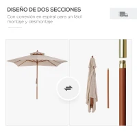 Outsunny Sombrilla de Jardín 3x3x3 m con Doble Techo Sistema de Polea Impermeable para Terraza Balcón Exterior Beige(m-7)