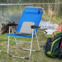 Outsunny Folding Camping Chair, Patio Armchair, 3-Position Adjustable Recliner Reclining Seat with Pillow for Outdoor Garden - Blue(m-10)