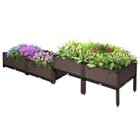 Outsunny 50cm x 50cm x 46.5cm Set of 4 41L Garden Raised Bed Kit, PP DIY Elevated Planter Box, Flower Vegetables Planting Container with Self-Watering Design and Drainage Holes(m-11)