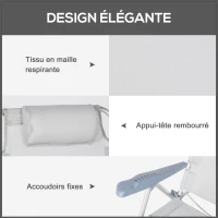 Outsunny Lot de 2 chaises de jardin pliantes chaise de pêche portable chaise de camping appui-tête dossier inclinable à 6 niveaux(m-6)