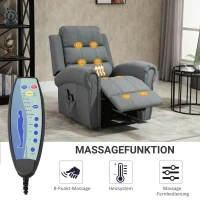 HOMCOM elektrischer Aufstehsessel Massagesessel mit Wärmefunktion Sessel mit Aufstehhilfe relaxsessel mit Fernbedienung Leinen Grau 90 x 91 x 106 cm(m-4)