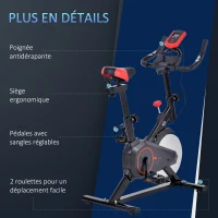 HOMCOM Vélo d'appartement vélo de Fitness avec écran LCD multifonctions capteur de fréquence cardiaque selle et guidon réglables poids volant inertie 6 Kg acier noir et rouge(m-8)