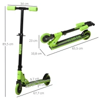 HOMCOM Patinete para Niños de +3 Años Plegable Scooter de 2 Ruedas con Manillar Altura Ajustable Freno Posterior y Pedal Antideslizante Carga 50 kg 67,7x34x79,5-89,5 cm Verde(m-3)