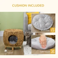 PawHut Wicker Cat Bed Cat House Stool with Washable Cushion, 44 x 43 x 41cm(m-6)