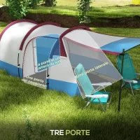 Outsunny Tenda da Campeggio Impermeabile con 2 Aree e 3 Ingressi, in Poliestere e Fibra di Vetro, 420x200x150 cm, Rosso(m-5)