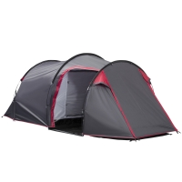 Outsunny Tente de camping familiale 2-3 personnes tente tunnel étanche légère ventilée facile à monter chambre salon 3 portes fenêtres 4,26 x 2,06 x 1,54 m fibre verre polyester PE girs foncé rose