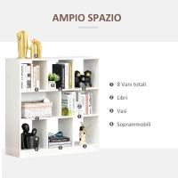 HOMCOM Mobile Libreria Portaoggetti a 3 Livelli e 8 Ripiani Totali, in MDF, 97.5x30x100 cm, Bianco(m-5)