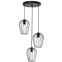 HOMCOM Lustre suspension luminair plafonnier 3 paniers métalliques douilles E27 hauteur réglable vintage rétro géométriques noir Ø 38 x 145H cm(m-1)