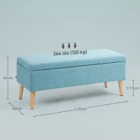 HOMCOM Sitzbank mit Stauraum, bis 220 kg, Leinenoptik, 110x39x45cm, Blau(m-3)