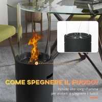 HOMCOM Camino a Bioetanolo in Acciaio e Vetro con Capacità 0.3L e Copertura 15㎡, 27x27x82 cm, Nero(m-5)