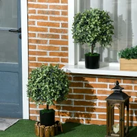 HOMCOM Juego de 2 Árboles de Té Artificiales 55 cm Planta Artificial con 343 Hojas Musgo y Maceta Oficina Verde(m-4)