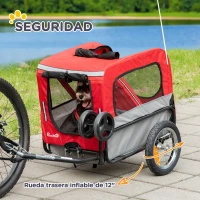 PawHut Remolque de Bicicleta para Perros 2 en 1 Carrito para Perros de Acero con Cinturón de Seguridad Mango de Empuje Extraíble Bandera y Reflectores 129x55,5x92 cm Rojo(m-8)