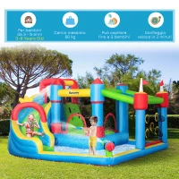 Outsunny Castello Gonfiabile per Bambini con Scivolo, Trampolino e Piscina, 390x300x197cm(m-5)