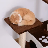 PawHut Arbre à chats avec griffoirs grattoirs sisal naturel centre d'activités niche plate-formes jeu souris suspendue 45L x 33l x70H cm marron blanc(m-8)