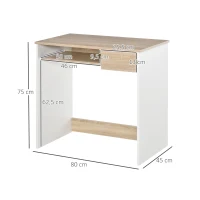 HOMCOM Bureau secrétaire bureau informatique simple pour enfant avec tablette clavier et tiroir coulissant chêne clair blanc(m-3)