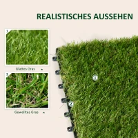 Outsunny Kunstrasen, naturgetreu, Drainagefunktion, 6,5 K Fasern/m², 25mm Höhe, 10-er Set je 30x30cm, Grün(m-6)