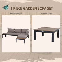 Outsunny 3 Pieces Garden Furniture Set, Aluminium 4 Seater Corner Sofa Set with 2 Loveseats, Coffee Table and Side Trays, Outdoor Conversation Furniture with Cushions for Garden, Black(m-4)