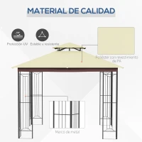Outsunny Cenador de Jardín 3x3 m Pabellón para Exterior con Doble Techo de Ventilación y Marco de Acero Anti-UV para Fiestas Eventos Patio al Aire Libre Beige(m-5)