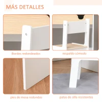 HOMCOM Escritorio para Niños con Silla de 3 a 6 Años con Cajón y Estante para Libros 70x50x75 cm Blanco y Natural(m-6)