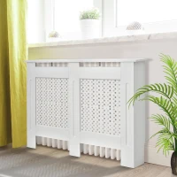 HOMCOM Cubre Radiadores, 111.5x19x82 cm, Cubierta para Radiador Moderna de MDF, con Estante Superior y Listones, para Salón, Dormitorio, Pasillo, Blanco(m-2)