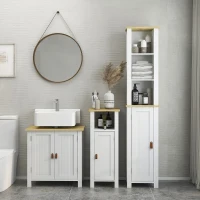 kleankin Meuble colonne de salle de bain placard à 3 niveaux étagères réglables porte en lambris 34 x 23 x 165 cm blanc(m-9)