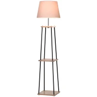 HOMCOM Lampadaire design contemporain dim. 40L x 40l x 160H cm 40 W max. 3 étagères intégrées bois massif pin métal noir lin beige(m-11)